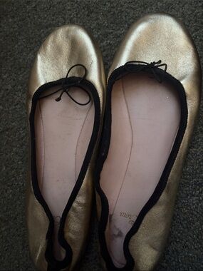 Women’s Metallic Gold Ballet Flats with Black Trim J. Crew 8